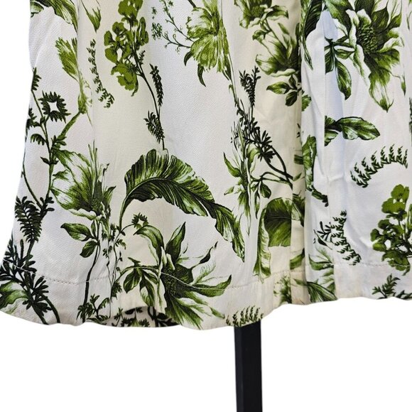 Anthropologie Pull-On Silky Pants, Green Floral Print, Wide Leg, Size 12 Tall - Picture 7 of 11